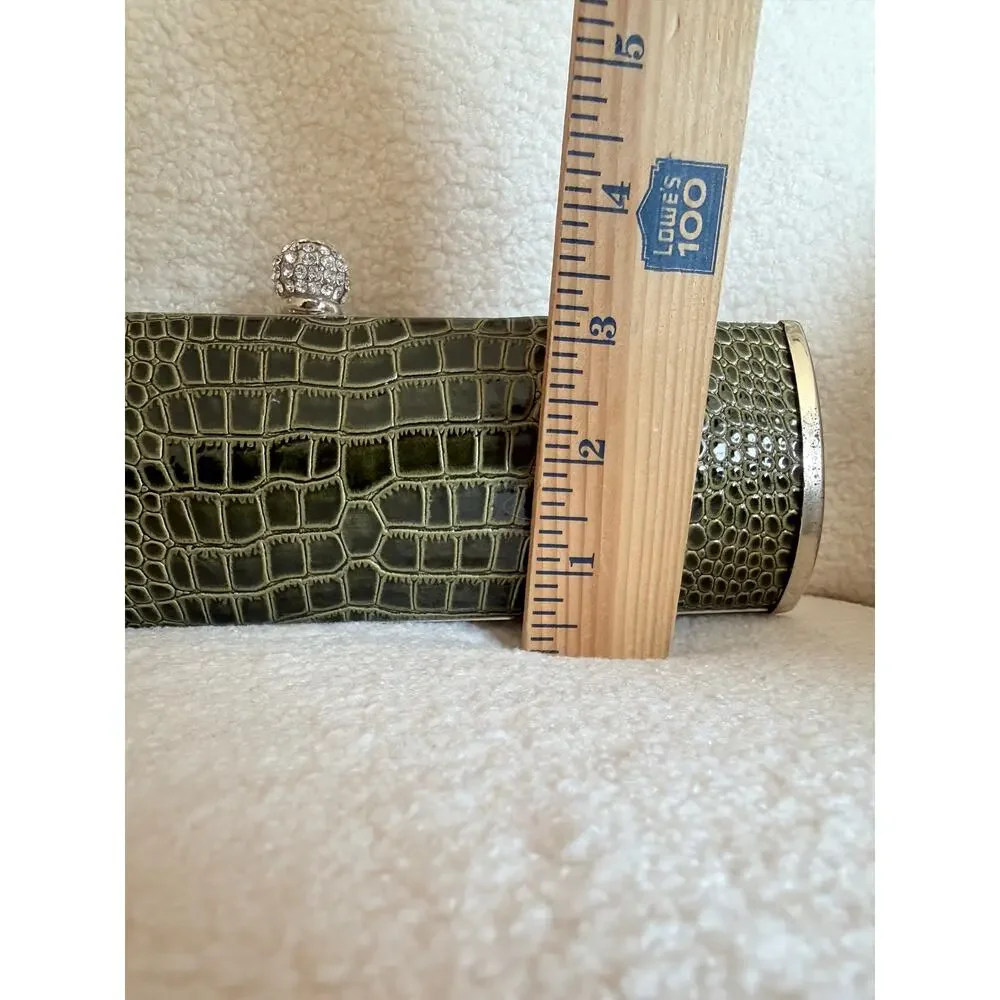 Mod Clutch Bag Women's Green Detachable Strap Clasp Closure Crocodile Embossed